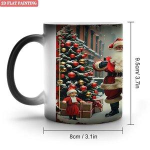 Mug en céramique sensible à la chaleur 11oz Noir givré avec motif de Père Noël pour Noël, idéal comme cadeau - Product Image 1