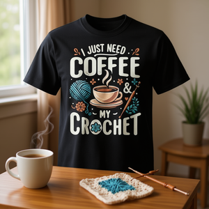 Linda camiseta de ganchillo con la frase: Solo necesito café y mi ganchillo - Product Image 3