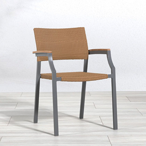 Sedie da Giardino Impilabili in Alluminio e Vimini con Braccioli, Poltrona da Pranzo per Esterni con Rattan - Meli - Product Image 4