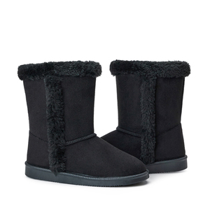 Bottes de neige mi-mollet pour femmes, à enfiler, avec garniture en fausse fourrure, doublure chaude en peluche, noires, décontractées, pour l'hiver, usage quotidien, extérieur - Product Image 5