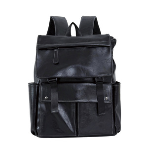 Laptop <b>Backpack</b> Pu Soft Leather Unisex <b>Large</b> Capacity 13 Inches Business Travel Commuter Bag Solid Color Youth Style - Product Image 5