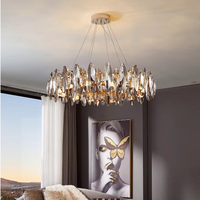 Lustre moderne en cristal ovale avec plumes, plafonnier créatif et simple, anneau de cristal pour table de salle à manger