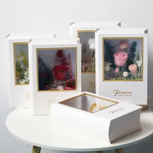 Ideas de nuevos productos, flores decorativas personalizadas para siempre, rosas secas, flores eternas preservadas en caja de libros de lujo, regalo para el Día de la madre