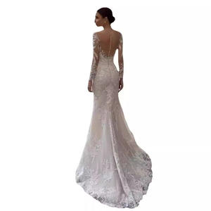 Gaun pernikahan putri duyung Lengan Panjang Modern diskon besar desain Fishtail pinggang rendah dekorasi renda pengantin Vestido panjang selantai - Product Image 5