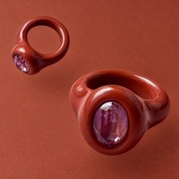 Cincin Resin Chunky Warna-warni untuk Wanita, Cincin Motif Leopard Sapi Cantik dengan Batu Permata, Cincin Statement Y2K Buatan Tangan, Cincin Band Besar Tebal untuk Pesta