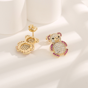 2024 vente chaude ours en peluche paire mignon 14K plaqué or cubique zircone conception de bijoux petites boucles d'oreilles femmes accessoires cadeau - Product Image 6