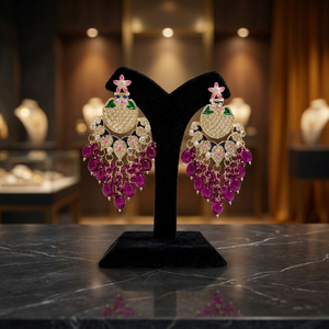 Indian Traditional Meenakari Peacock <b>Earrings</b> Gold Plated Kundan Statement Chandelier Dangle <b>Earrings</b> with <b>Blue</b> Crystal Beads - Product Image 3