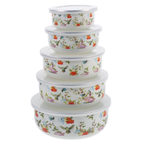 Lot de 5 bols à glace classiques vintage en métal émaillé avec couvercles en PP, récipients pour aliments pour bébés et soupes, emballés en carton pour les fêtes