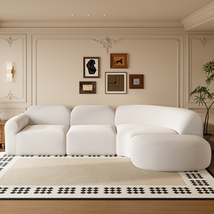 Canapé d'angle moderne en L à 3 places avec ottoman, revêtement en velours et mousse haute densité, assise profonde, idéal pour appartement et hôtel - Product Image 1