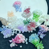 Carte de bouquet lumineux effet luciole 53x39mm, accessoires en résine faits main pour DIY, thème fleurs et plantes, motif noble, colle à effet gouttelettes