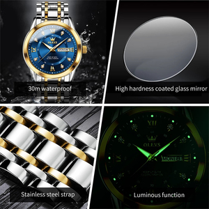 Reloj OLEVS 5513 para Hombre, Reloj de Cuarzo Original Dorado de Moda, Reloj de Pulsera Luminoso de Acero Inoxidable Resistente al Agua con Fecha, Semana y Números Romanos - Product Image 5