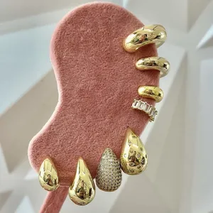 Brincos de argola em forma de gota para o Dia das Mães, conjunto de joias femininas luxuosas banhadas a ouro 18K, zircônia brilhante e sem manchas