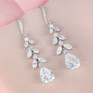 E1483 White Gold <b>Crystal</b> Drop Earrings Women's Wedding Classic Claw Setting <b>Water</b> Drop Shape - Product Image 3