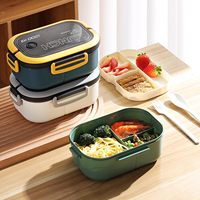 Vulcanus Boîte à bento double couche pour adulte Boîte à lunch en plastique durable et étanche avec cuillère et fourchette pour la cuisine Cadeaux publicitaires