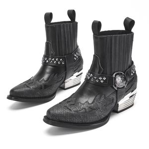 Botines de Moda para Otoño e Invierno - Estilo Vaquero Occidental con Patrón de Escamas Desgastadas - Retro Europeo-Americano con Tacón Bajo - Product Image 5