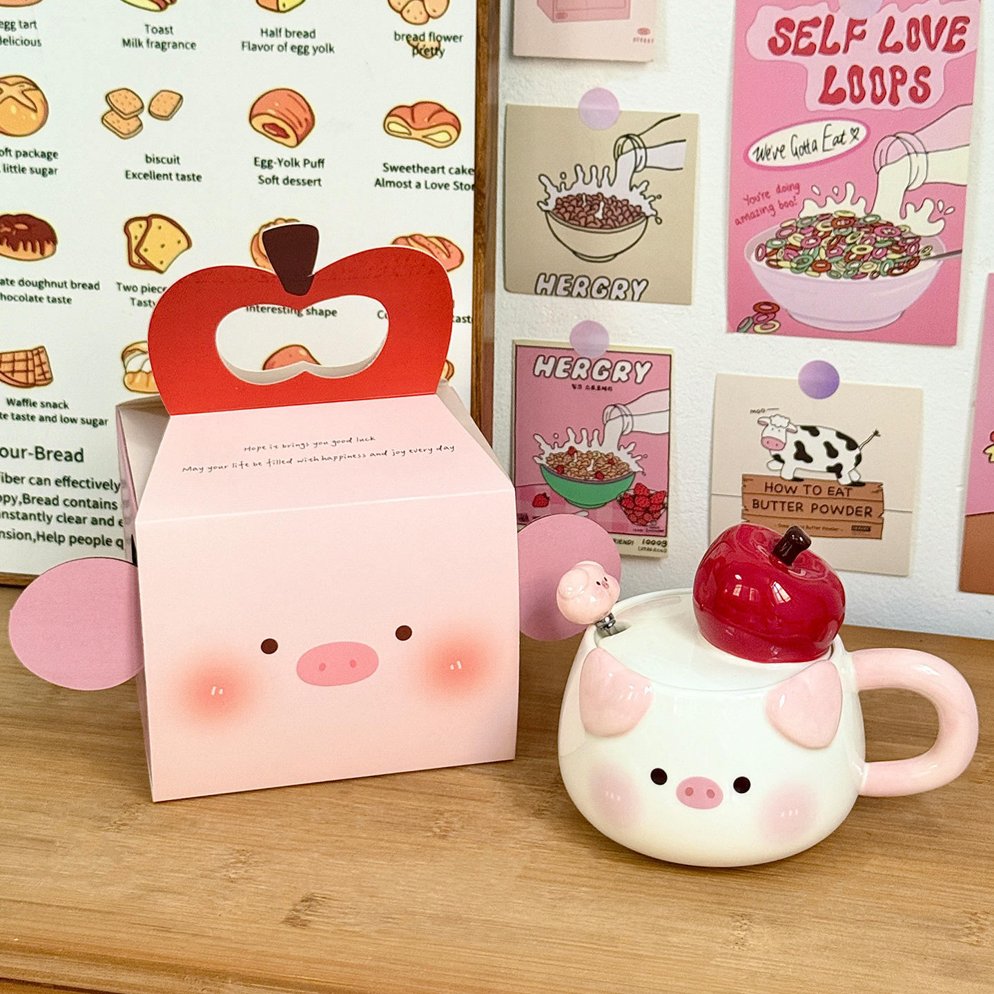 [Coffret cadeau cassette] Tasse de petit-déjeuner cochon - Marron