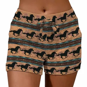 Retro Aztec Navajo Pattern Vintage Western Women Horse Print Shorts