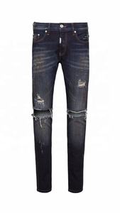 أحدث تصميم رخيص نحيل نمط مطاطي جديد الرجال الطلاء بالأسى مغسول جينز ممزق 01 - Product Image 2