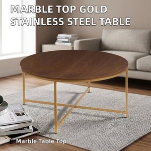 Modern <b>Round</b> Marble Top <b>Gold</b> Stainless Steel Coffee <b>Table</b> for Living Room - Product Image 4
