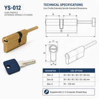 Cylindre de serrure de porte cylindrique en laiton ignifuge durable EN, avec entraxe de 50/60/70/80 mm