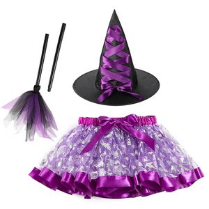 Niños bebés niñas capa FIESTA <span class=keywords><strong>DE</strong></span> Halloween impreso malla tutú faldas <span class=keywords><strong>bruja</strong></span> sombrero escoba 3 uds conjuntos Cosplay niñas <span class=keywords><strong>bruja</strong></span> tutú faldas - Product Image 5