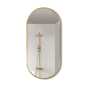 Grande Specchio <span class=keywords><strong>da</strong></span> Bagno Ovale Verticale con Cornice in Oro Spazzolato per Hotel e Appartamenti di Lusso <span class=keywords><strong>Moderni</strong></span> - Product Image 4