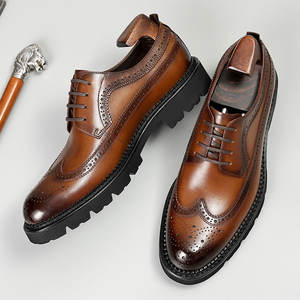 Chaussures habillées formelles pour hommes de haute qualité – Nouvelles chaussures décontractées respirantes à lacets, à bout rond et semelle épaisse, idéales pour les mariages - Product Image 3