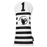 Drop-Shipping beyaz PU deri siyah çizgili Golf kulübü Headcovers sürücü kapağı