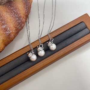 Collier avec pendentif en perles et nœud papillon en argent Sterling S925 pour femmes, accessoire de bijoux de fête à la mode coréenne - Product Image 2