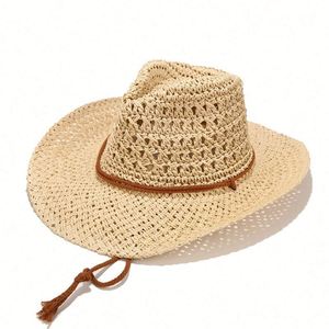 Bestella Boho <b>Mans</b> Hollow Paper <b>Straw</b> Sombrero <b>Hat</b> Travel Wide Brim Casual Sunshade Outdoor Beach Fishing Cap for Unisex Adults - Product Image 5