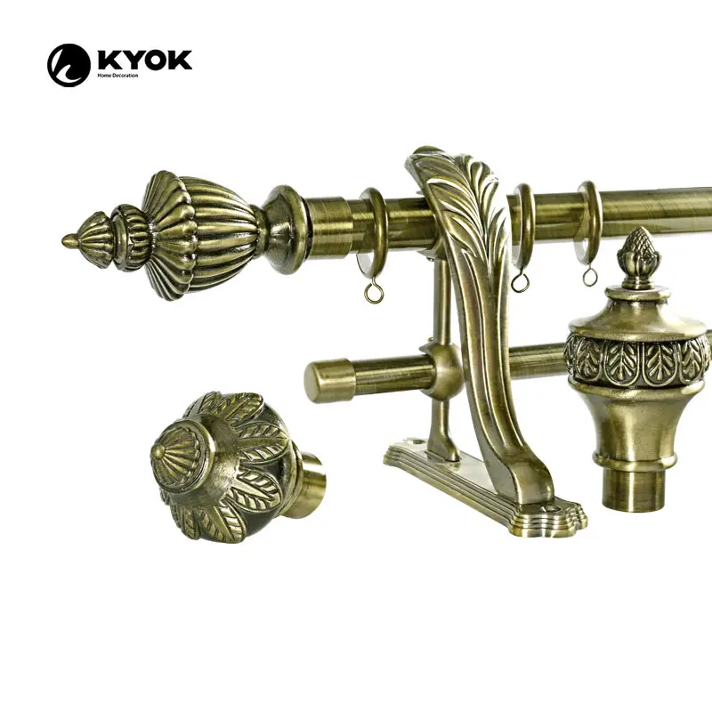 KYOK Metal Aluminum Iron Double Curtain Rod Set Bracket rose gold curtain rods finials luxury curtain rods