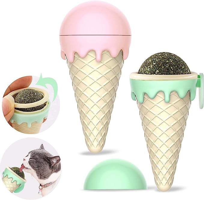 Cat Licking Toy Natural Catnip Wall Ball Ice Cream Shaped Cat Snacks Ball Teeth Clean Cat Catnip Balls Toy