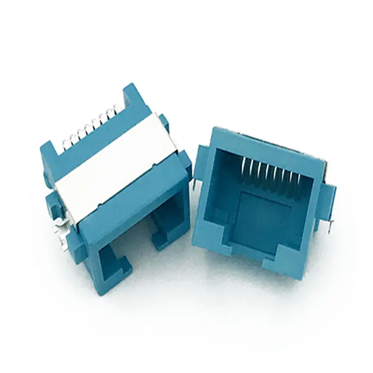 RJ45 Blue Modular Jack Connector Single Port SMT Offset 5.5MM Right-Angle 8p8c With Half-Shieled