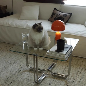 Mesa de Centro de Vidrio Vintage para Sala de Estar, Mesa Auxiliar Minimalista Color Crema, <span class=keywords><strong>Escritorio</strong></span> de Lujo para Apartamentos Pequeños - Product Image 5