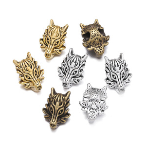 Wolf Head <b>Spacer</b> Beads Zinc Alloy Ancient Gold Silver Large Hole DIY Jewelry Accessories Loose Beads For Bracelet Bangle - Product Image 5