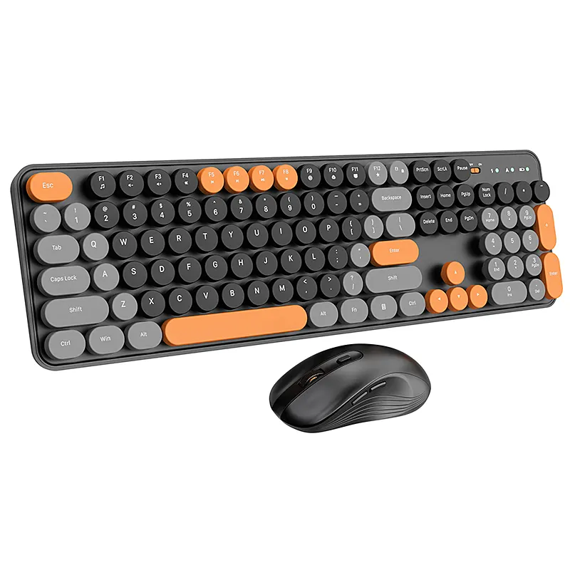 104 Tasten Tastatur Maus Combo retro schnurlose Bürotastaturen 2.4G drahtlose Schreibmaschine niedliches buntes Tastatur und Maus