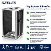 Rack SMT ESD pour circuits imprimés avec réglage de la bande, 355x320x563mm, certifié RoHS, 10^4-10^6 Ohm