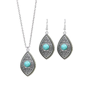 Bohemian Turquoise <b>Necklace</b> And Earring <b>Sets</b> For Women Alloy Tibetan <b>Silver</b> Party Jewelry <b>Sets</b> Flower Design 2024 - Product Image 5