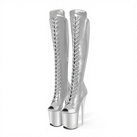 Bottes hautes 20 cm style européen et américain, sexy, talon aiguille, plateforme imperméable, pour boîte de nuit, pole dance, fermeture éclair latérale, à lacets, en résille