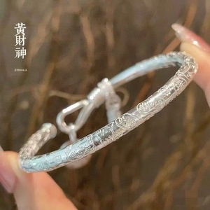 Huang Jiyan Peaceful Travel Open Bangle 999 Pure <b>Silver</b> Plated <b>Solid</b> Women's Jewelry Gift Daily Wear - Product Image 1