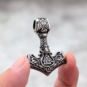 Custom Yunnique Stainless Steel Viking Mjolnir Hammer Pendant Necklace & Charms with Valknut Symbol Unisex Casino Jewelry - Product Image 4