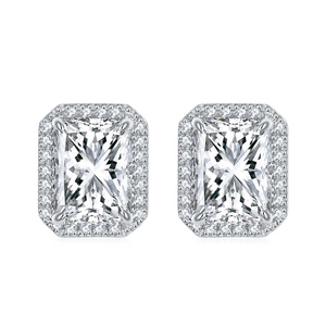 Boucles d'oreilles classiques en argent sterling 925, carrées et rectangulaires, avec oxyde de zirconium - Product Image 2
