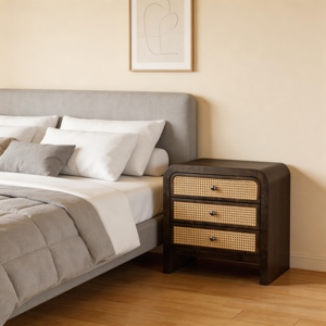 Commode de chambre à coucher de style nordique en rotin avec placage en bois de saule et poignée en fer - Product Image 5