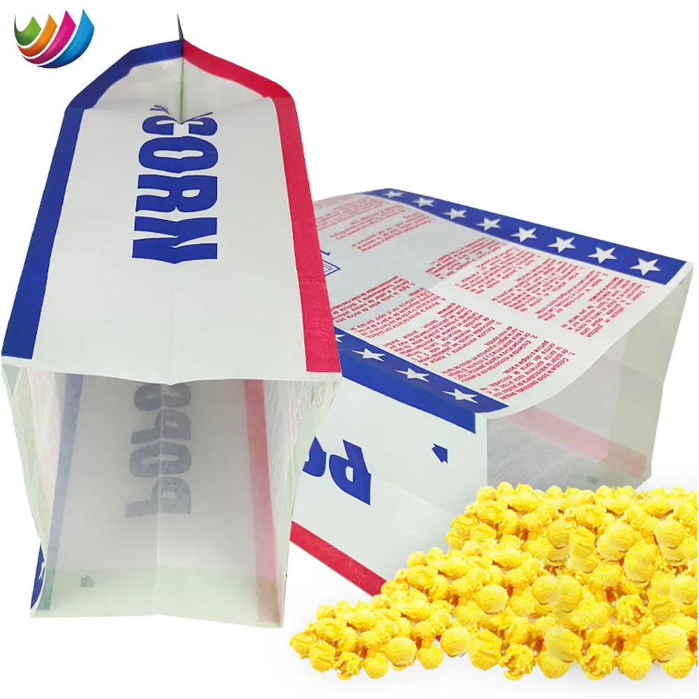 Custom printed food grade paper bags color kraft paper popcorn bags sandwich bread microwave pop corn packaging