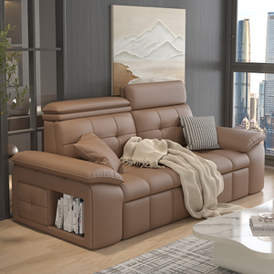 Sofá <span class=keywords><strong>Cama</strong></span> Extraíble de Cuero Italiano con Taburetes Ocultos, Sofá <span class=keywords><strong>Cama</strong></span> para Sala de Estar, Venta al por Mayor, Sofá <span class=keywords><strong>Cama</strong></span> Moderno Marrón de Alta Gama - Product Image 5