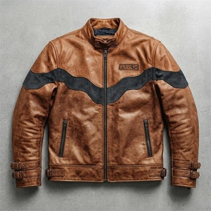 Veste de moto pour homme en cuir PU style motard avec broderie personnalisée OEM, col montant, fermeture éclair, patchwork, automne, coupe classique - Product Image 1