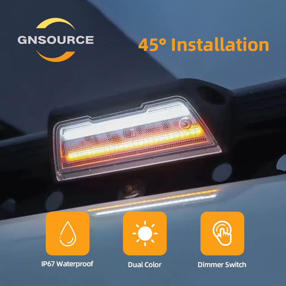 IP67 High Waterproof LED Outdoor Work Light White+Amber Colors DC12V Interior Controls Aluminum+PC for Roof Rock / Truck