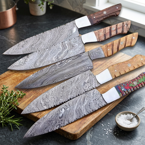 Couteau de cuisine artisanal en acier damas ZR # Couteaux OEM ZR 234 avec manche en bois, qualité industrielle, pointe tombante, épaisseur 0,35 mm - Product Image 3