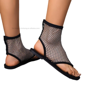 Hot Sale Bling Rhinestone Mesh Sandals Summer Female Flip Flops Flats Ankle Boots Women Crystal Sock - Product Image 5