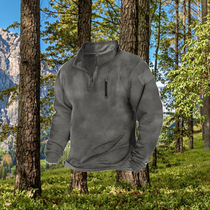 Men's Autumn Quarter-Zip Knitted Nonwoven <b>Stand</b> Collar Pullover Sweatshirt Solid Color Regular Fit Washed Finish Eco-Friendly - Product Image 3